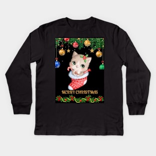 MERRY Christmas cat design Kids Long Sleeve T-Shirt